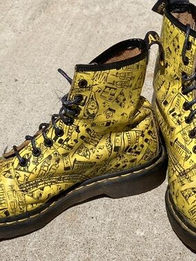Dr Martens Yellow London Graphic Lace-Up Combat Boots UK 6
